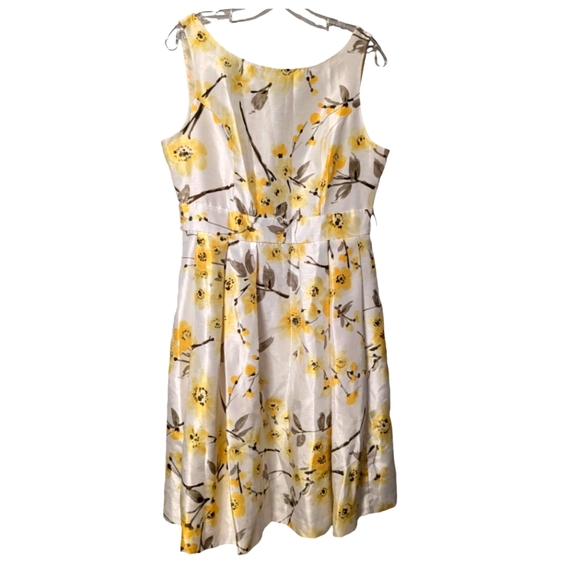 Jessica Howard Retro 60s Sleeveless Scoop Neck Fit Flare White Yellow Floral 10 - Picture 9 of 16
